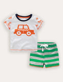 Cute Car Print T- shirt And Shorts Set