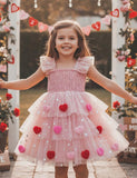 Valentine's Day Heart Applique Multi-layers Tulle Dress