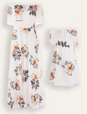 Mom&Me Off-Shoulder Flower Chiffon Dress