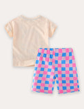 Cartoon Flower Print Short Sleeve T-Shirt and Shorts Set