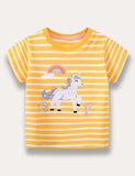 Unicorn Appliqué Striped T-Shirt