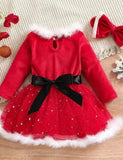 Christmas Long Sleeve Star Tulle Party Dress Set