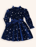 Christmas Velvet Star Printed Bow Dress