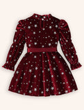 Christmas Velvet Star Printed Bow Dress
