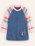 Cute Penguin Embroidered Denim Long-sleeved Dress