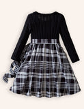 Knitted Plaid Flying Sleeve Princess Dress