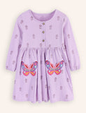 Butterfly Embroidered Long-sleeved Dress