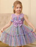 Color Sequined Star Tulle Puffy Dress Dress