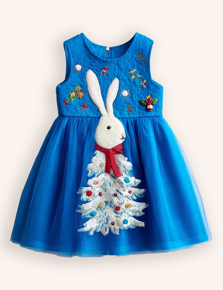 Tulle Festival Bunny Embroidered Dress