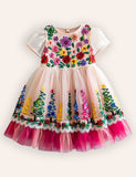Christams Trees Embroidered Tulle Dress