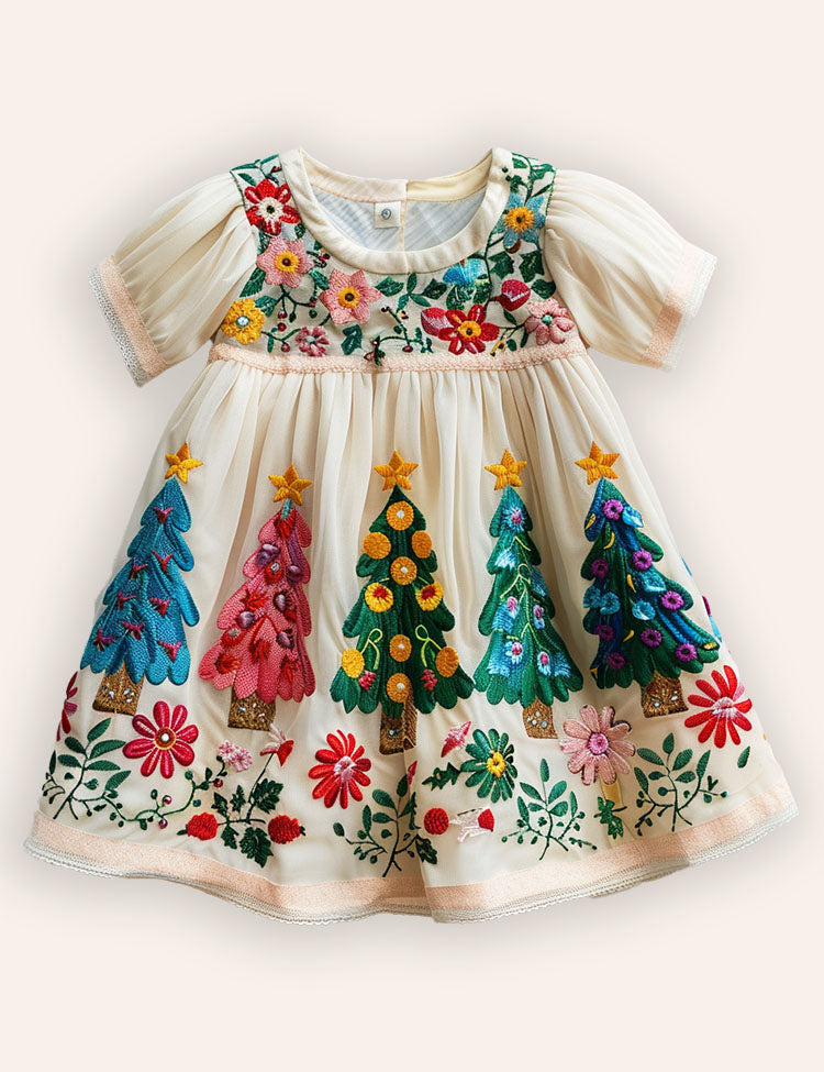 Christams Trees Embroidered Dress