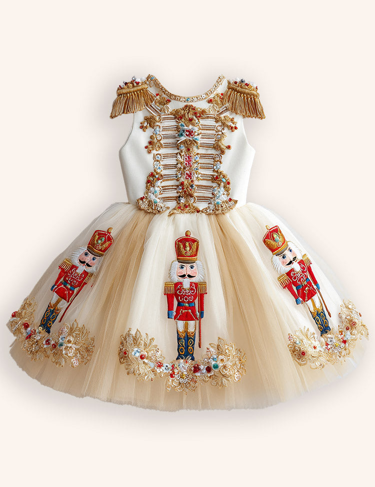 Nutcrackers Gloden Tulle Appliqué Dress