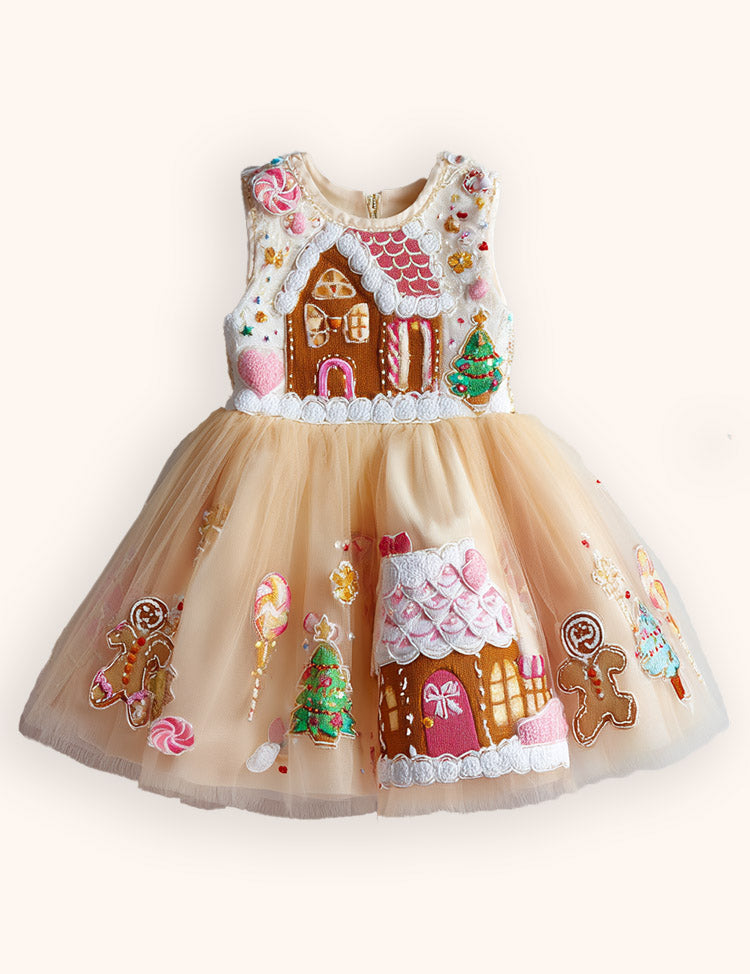 Tulle Gingerbread Embroidered Dress