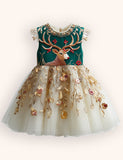 Tulle Floral Reindeer Embroidered Dress