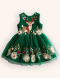 Tulle Floral Reindeer Embroidered Dress