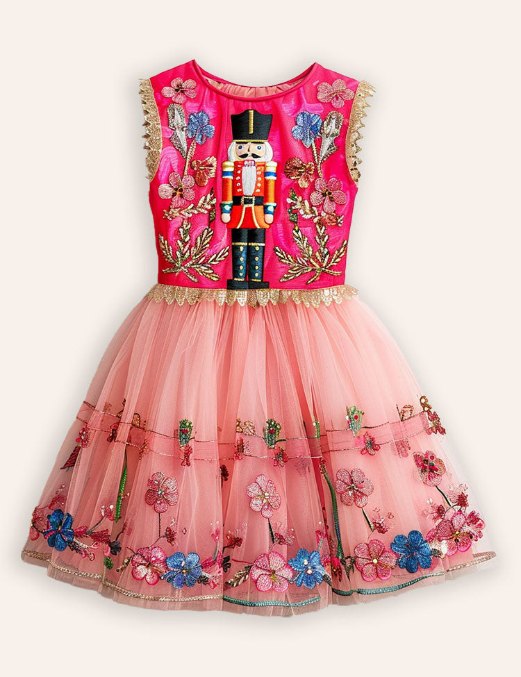 Christmas Nutcrackers Embroidered Tulle Dress