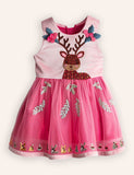 Festival Reindeer Embroidered Tulle Dress