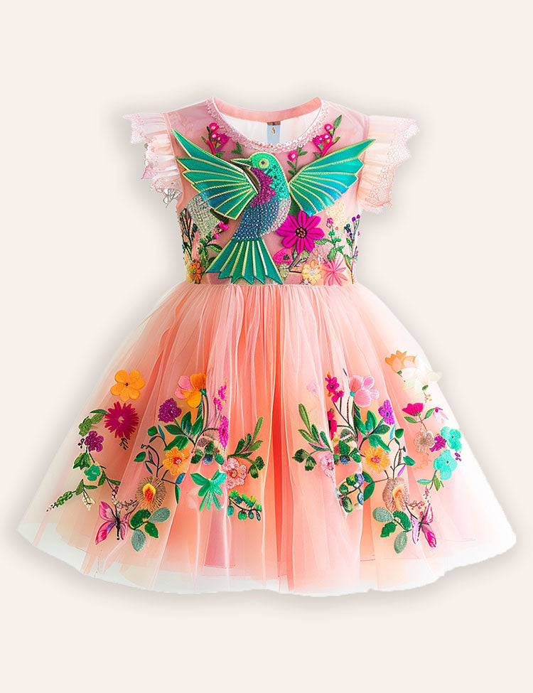 Bird Applique Tulle Dress