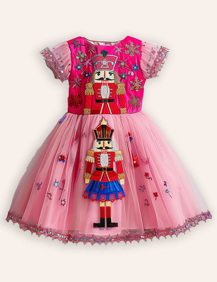 Christmas Nutcrackers Embroidered Tulle Dress