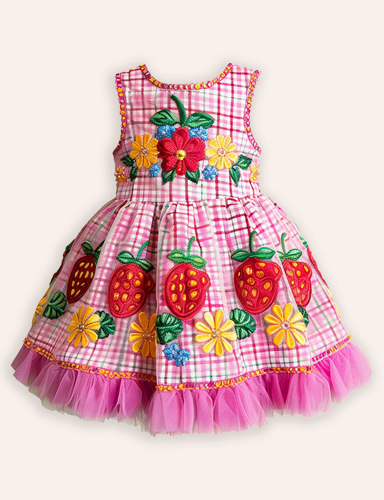 Plaid Strawberry Embroideried Dress