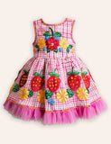 Plaid Strawberry Embroideried Dress