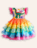 Dinosaurs Applique Rainbow Tulle Dress