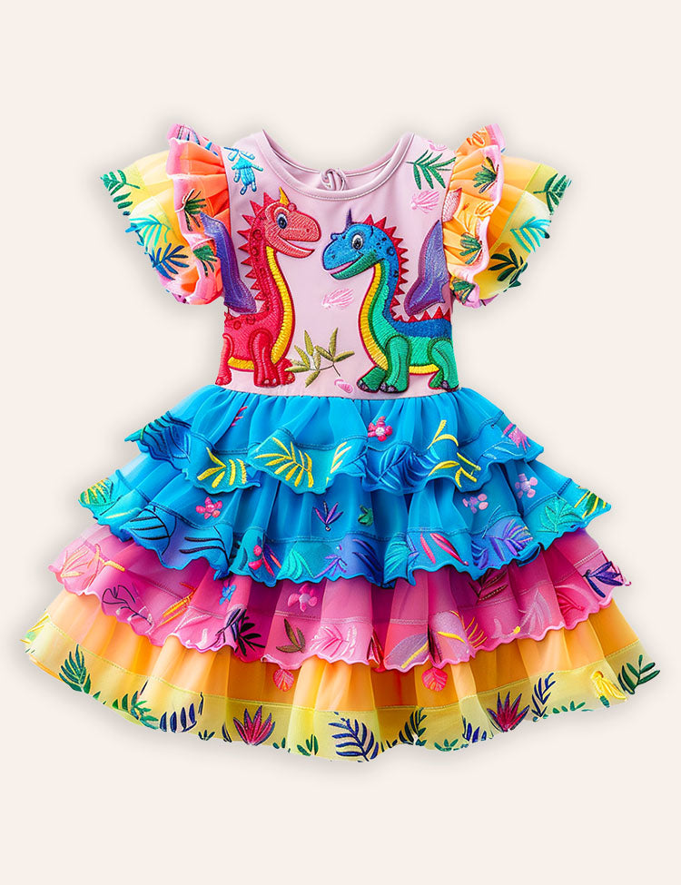 Dinosaurs Applique Multi Layers Dress