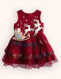 Tulle Christmas Santa & Reindeer Appliqué Dress