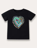 Colorful Heart Print T-shirt