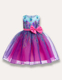 Feather Printed Tulle Party Dress