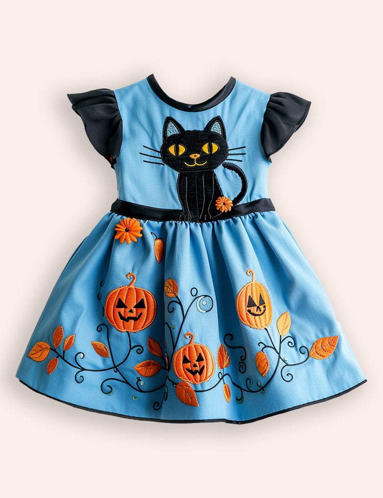 Halloween Black Cat Appliqué Dress
