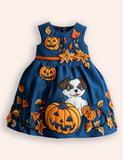 Halloween Puppy Pumpkin Appliqué Dress