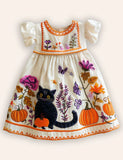 Mom&Me Halloween Pumpkin Cats Appliqué Dress
