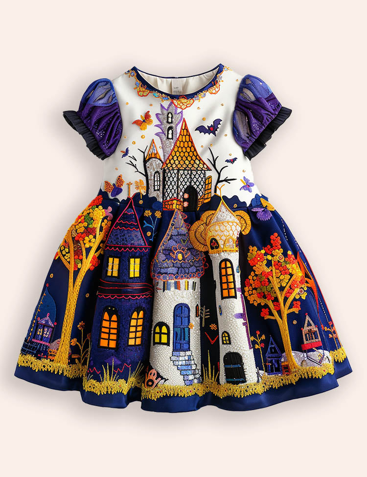 Halloween Haunted House Printed Dress