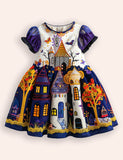 Halloween Haunted House Printed Dress