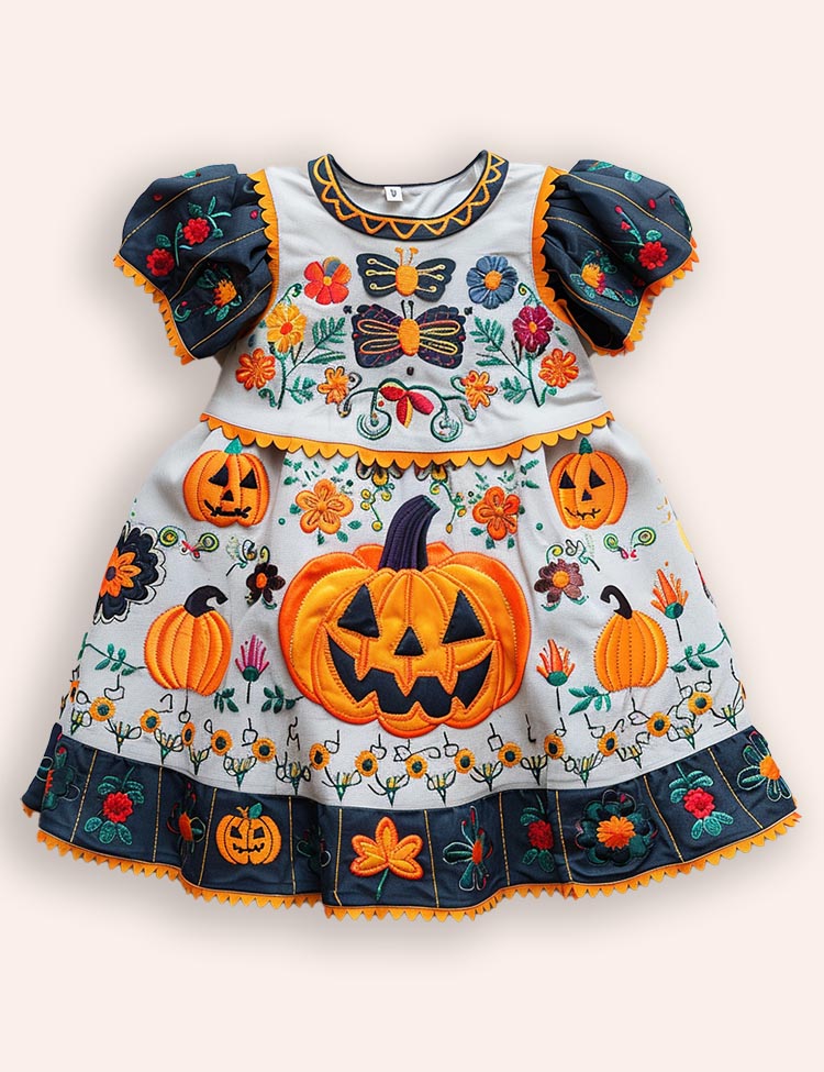 Halloween Pumpkins Appliqué Dress