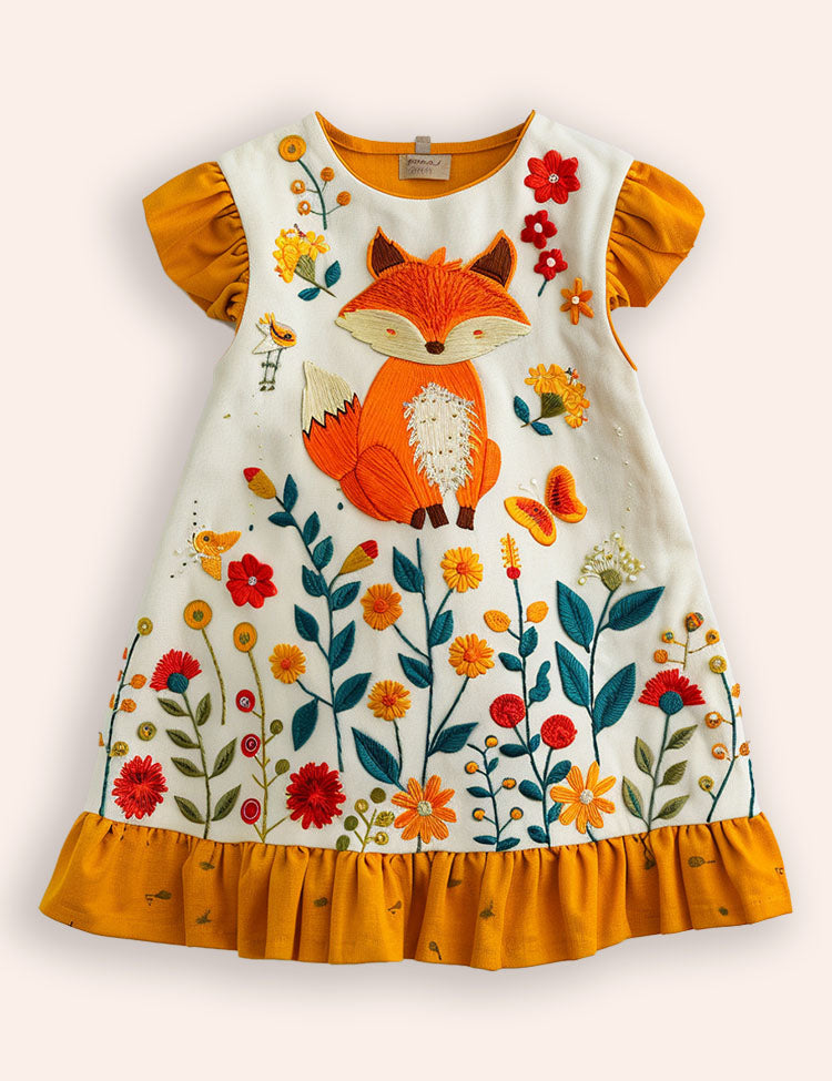 Fox Floral Appliqué Dress
